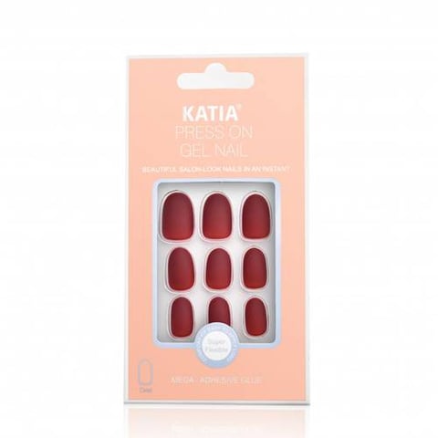 Self-adhesive Oval Nails Matte Red 04 - Katia
