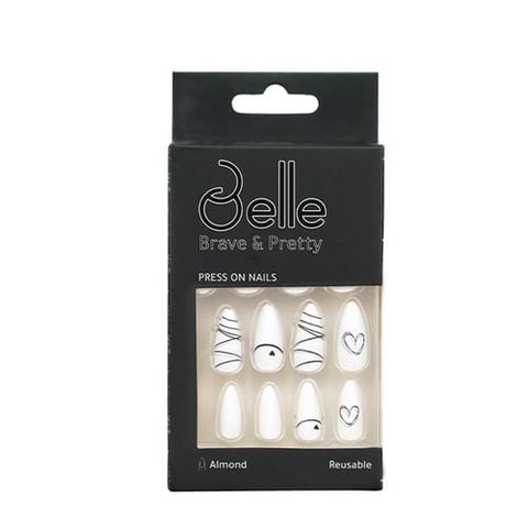 White fun self-adhesive artificial nails with black design 24 pieces - Bell