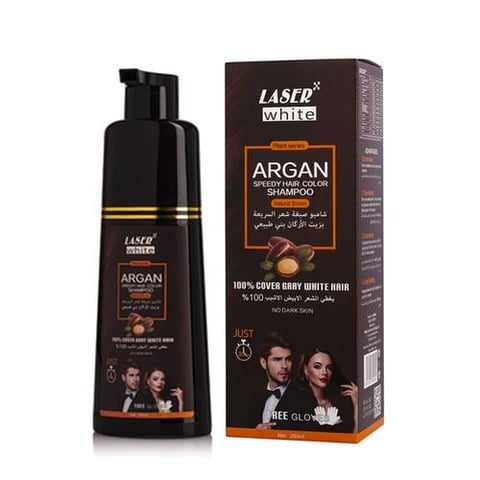 Laser White Argan Oil Hair Dye Shampoo for Gray Hair Coverage, Natural Brown, 200ml
