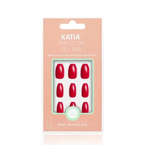 Coffin Self Adhesive Nails RED 10- Katia