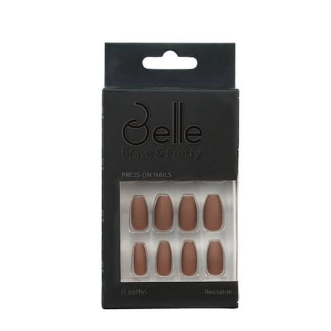 Matte brown truffle self-adhesive artificial nails 24 pieces - Belle