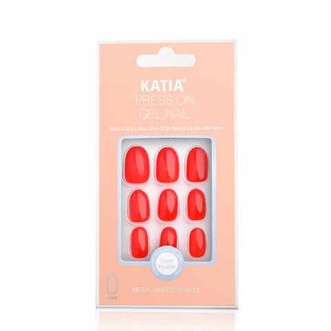 Oval Nails Self-Adhesive Color Red Glossy 16 - Katia