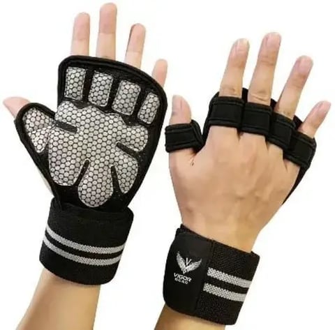 فيجور - قفازات تمارين رياضية بنصف أصابع مع دعم الرسغ للرجال والنساء - Vigor - Breathable Sports Training Gloves