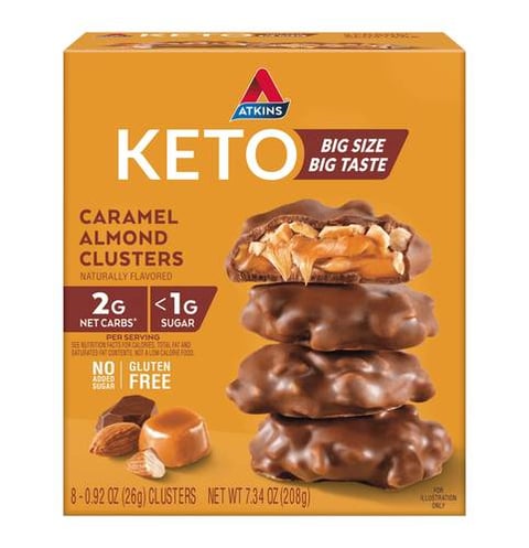 اتكينز - شوكولانة كيتو  كراميل (8 حبات) - Atkins Keto Caramel Almond Clusters