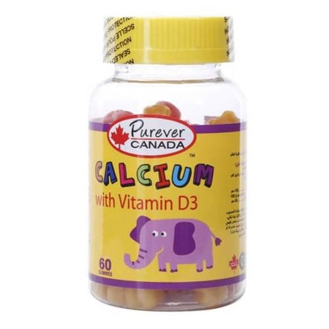 بيورايفير - فيتامين D3 والكالسيوم للأطفال (60 حبة) - Purever Canada Calcium + Vitamin D3 For Kids