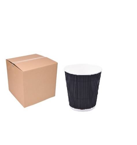 JAWAD COFFEE CUP RIPPLE BLACK NOLID 12OZ 1000P - CARTOON