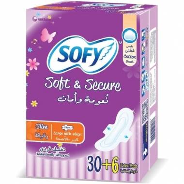 SOFY PADS SLIM SOFT SECURE LARGE WITH WINGS 30+6P