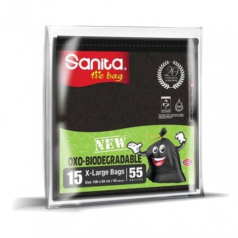 SANITA TIE BAG BIO DEGRADABLE 55 GALLONS 15PCS
