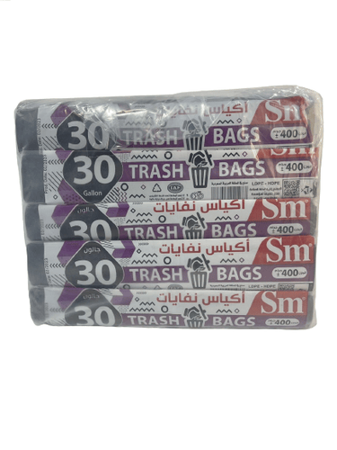 SM TRASH BAG ROLL BLACK 30GALLON 4KG - PACKET