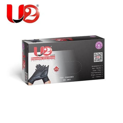 U2 VINYL GLOVES POWDER FREE BLACK XLARGE 70PCS