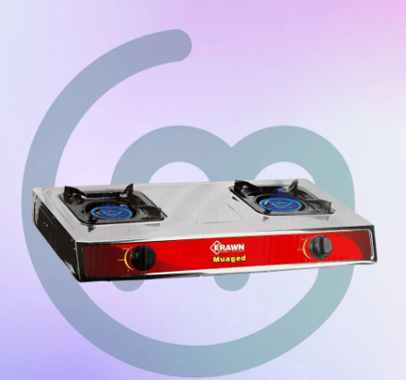 KRAWN KW-4347 DOUBLE BURNER STAINLESS STEEL GAS STOVE 