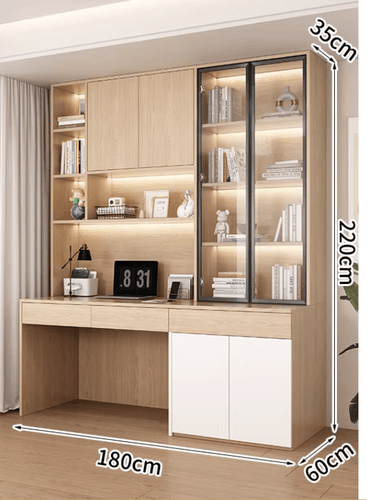 Wooden desk with built-in wardrobe