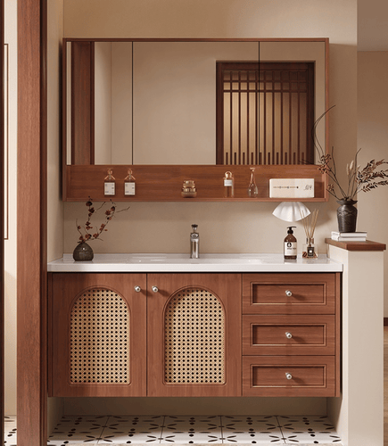 Wooden bathroom cabinet with storage mirror