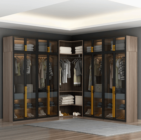 Corner glass wardrobe