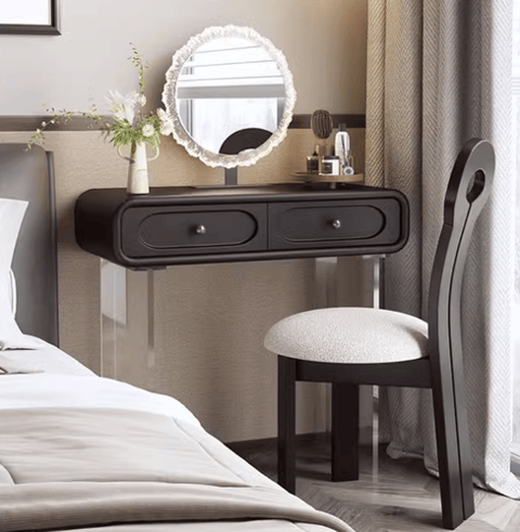 Acrylic dressing table with mirror and chair