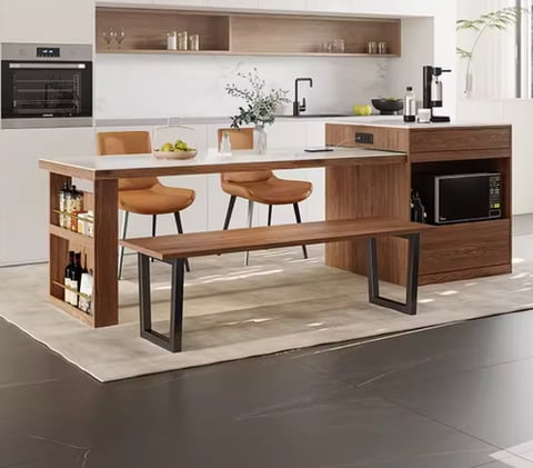 Dining table and island with chairs
