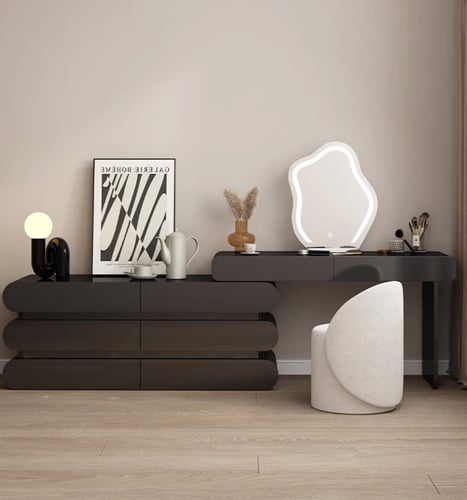 Dressing table with drawers, chair and mirror