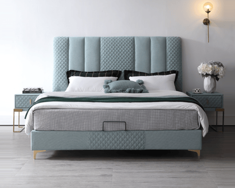 bed with nightstand