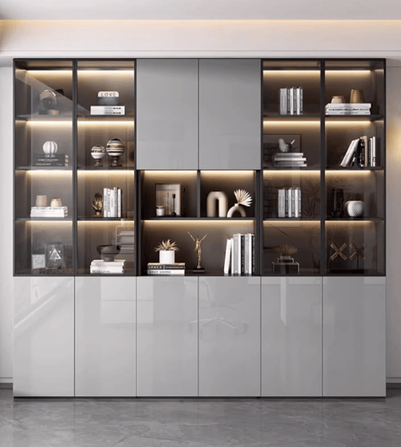 Modern bookcase with glass door