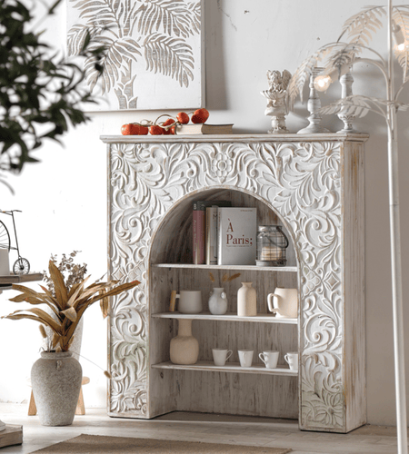 Embossed fireplace décor