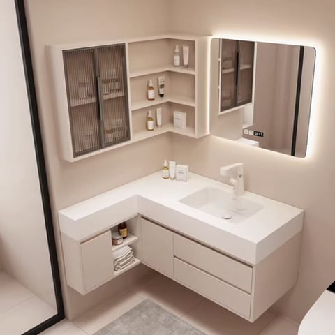 Corner bathroom cabinet with smart mirror