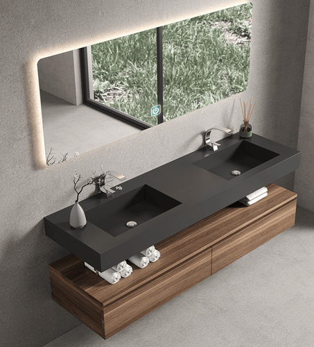 Solid wood bathroom vanity set with smart mirror