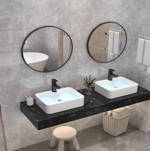 Double bowl sink and mirror