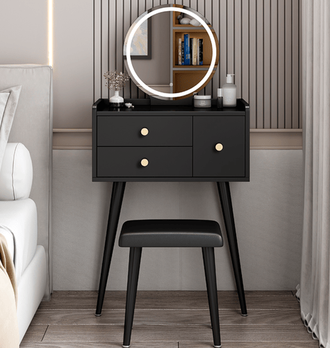 Dressing table with mirror and chair