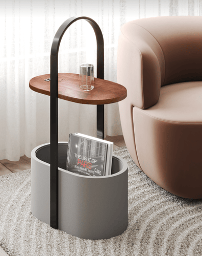 Bedside table with lighting and bucket