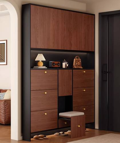 Wall-mounted shoe cabinet with a shoe bench and storage unit