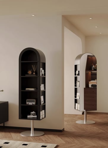 مرآة دوارة مع رف كتب 