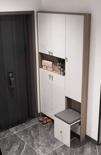 Shoe cabinet with hidden stool