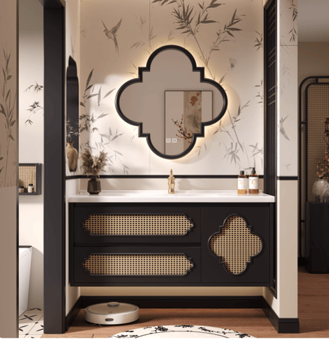 Bamboo bathroom cabinet with smart mirror