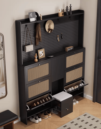 A shoe cabinet integrated with a Yiffen bench
