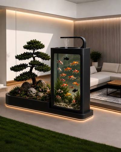 حوض ونافورة ونباتات بتصميم عصري