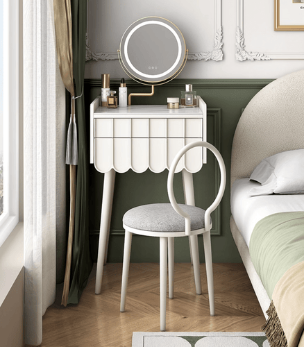 Nordic corner dressing table with chair and illuminated mirror
