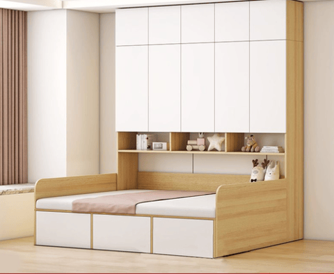 Built-in bed with multi-functional wardrobe