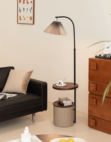 Floor lamp with leather bucket