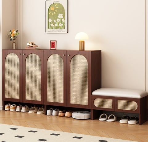 Shoe cabinet with built-in changing bench