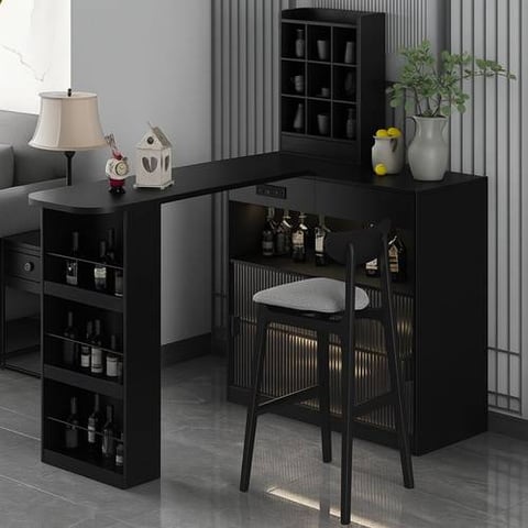 Black pull-out island table