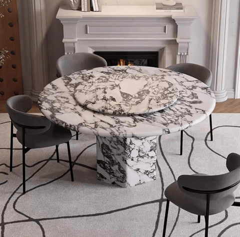 Marble dining table with turntable