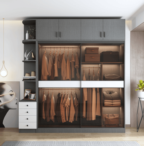 Sliding glass door wardrobe