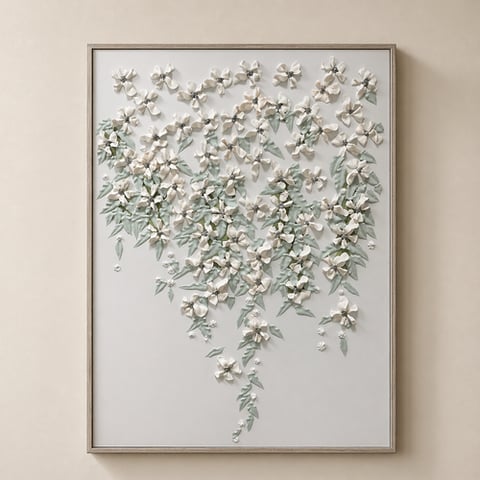 لوحة جدارية بارزة بتصميم أغصان الزهور مع إطار خشبي | 80×120 سم