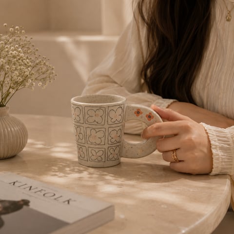 كوب سيراميك بمقبض دائري بتصميم عصري
