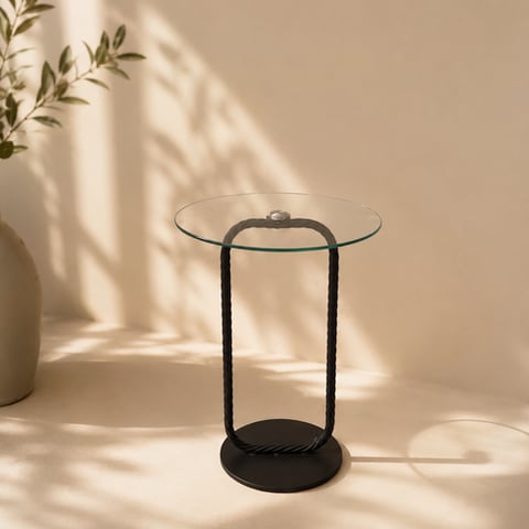 طاوله خدمه حديد اسود مع زجاج 52*35 سم