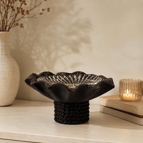ستاند تقديم زجاج فاخر بقاعدة سوداء – 26 × 14 سم