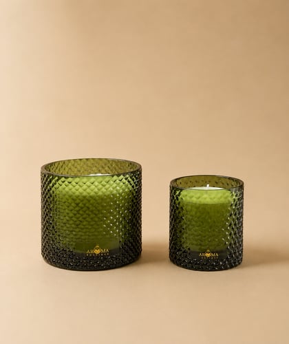 شمع اروما معطر بزجاجه ملونه مقاسين