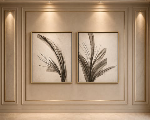 طقم لوحتين جداريه طباعه مع ايطار مقاس الوحده 90*60 سم