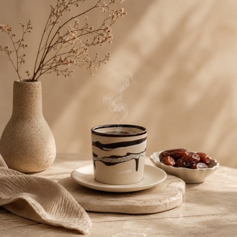 كوب قهوه مع صحن بملمس طبيعى خشن 