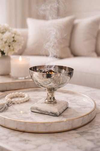 مبخره معدن فضى بقاعده شكل رخام 12,5*12 سم